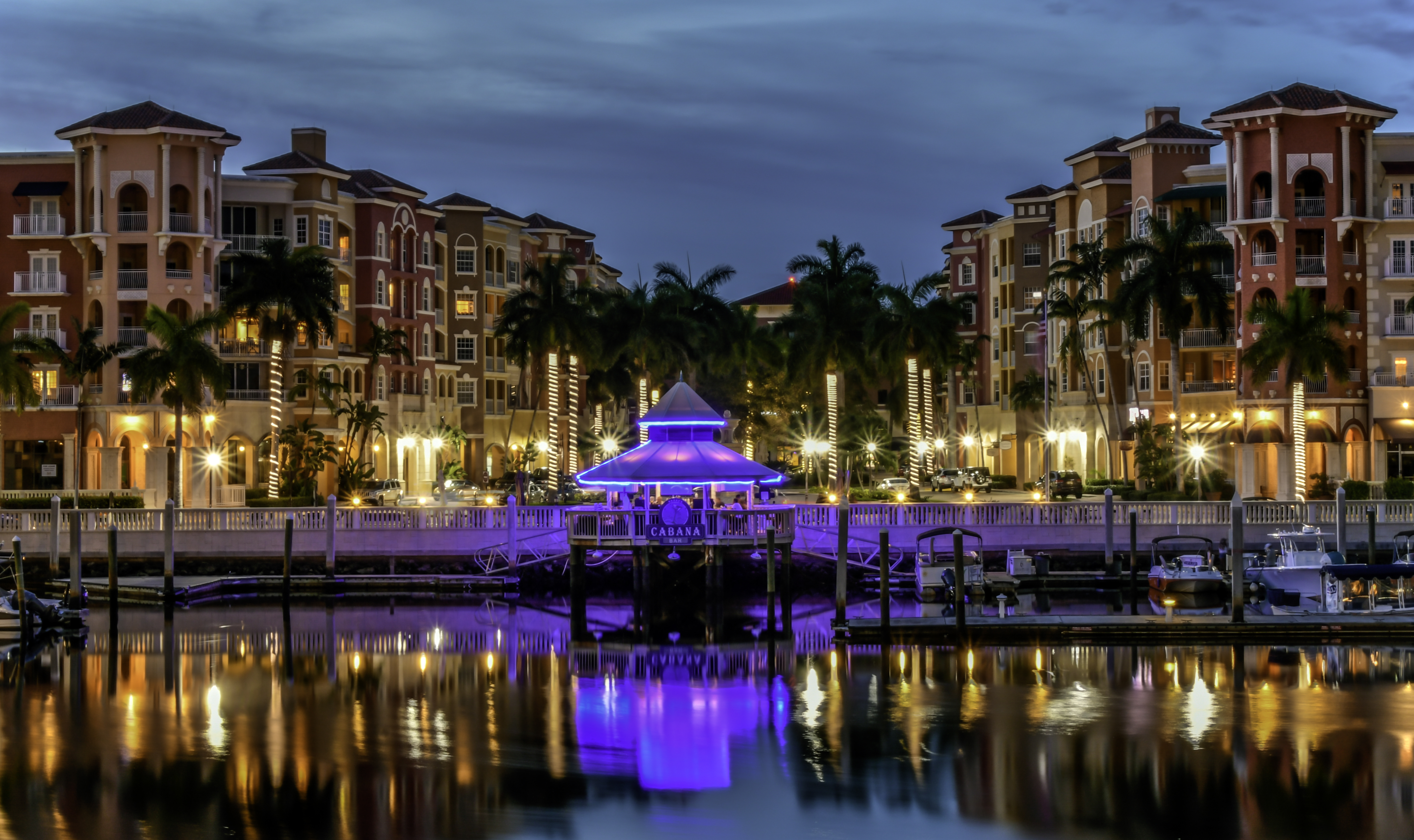 Naples Bay at night